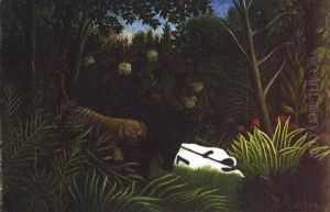 Cavalier Arabe Dans La Jungle Desarconne Par Un Tigre by Henri Julien Rousseau