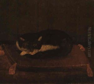 Chat Couche Sur Son Coussin by Henri Julien Rousseau