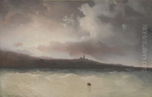 Across The Water To The Coast With A Lighthouse by Carlo Bossoli