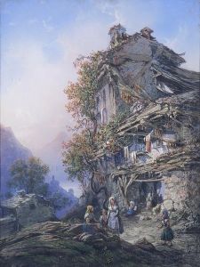 Casa Rurale Con Contadini Nei Pressi Di Un Lago Nella Vallata by Carlo Bossoli