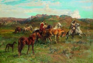 Cavaliers Marocains Et Chevaux Sauvages