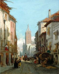 A Street Scene In Seville by Francois Antoine Bossuet