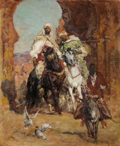 Cavaliers A L'entree D'un Bourg Marocain