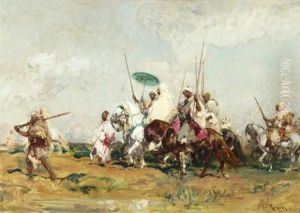 Le Sultan Du Maroc Et Son Escorte by Henri Emilien Rousseau