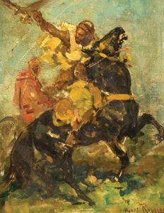 Arab Horsemen Hunting With A Falcon by Henri Emilien Rousseau
