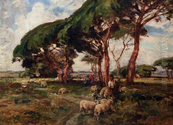 Sheep Herder And His Flock Of Sheep - view 1