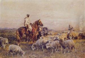 La Rentree Des Troupeaux, Algerie by Henri Emilien Rousseau