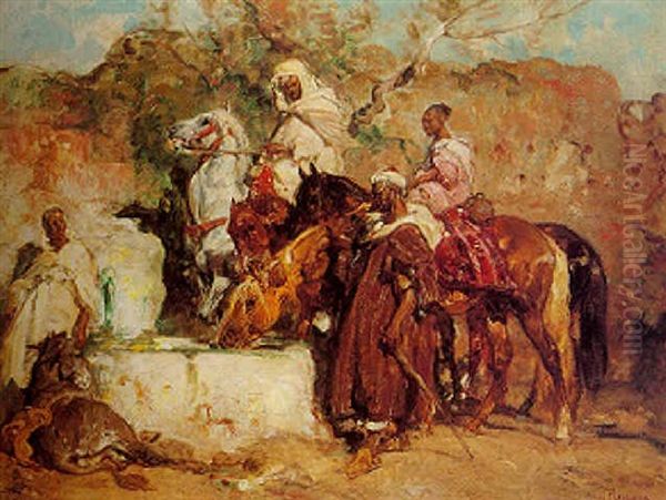 Cavaliers Arabes Abreuvant Leurs Chevaux - view 1