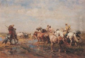 Arabes Dirigeant Un Troupeau De Chevaux Arabes Dirigeant Un Troupeau De Chevaux