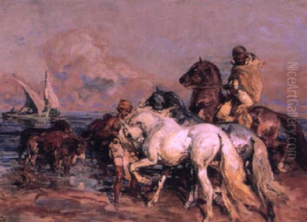 Cavaliers Arabes Au Bord De La Mer - view 1