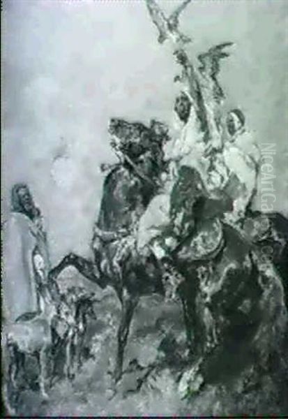 Arabs Falconing On Horseback - view 1