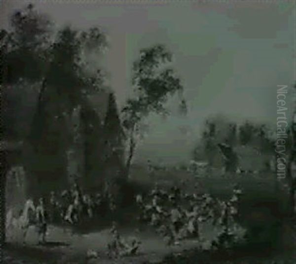 A Festival With Villagers Dancing Around A Maypole - view 1