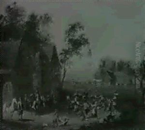 A Festival With Villagers Dancing Around A Maypole by Johann Franz Rousseau