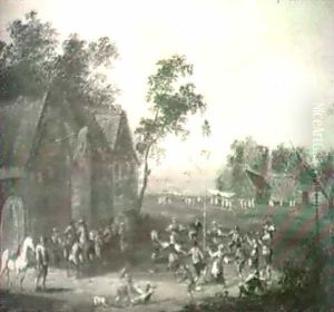 A Village Festival With Villagers Dancing Around A Maypole by Johann Franz Rousseau