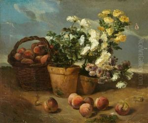 Nature Morte Aux Peches Et Aux Chrysanthemes