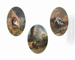 The Two Pigeons; And The Tortoise And The Hare; And The Heron And The Snail (3 Works) by Philippe Rousseau