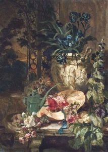 Un Banc Avec Des Fleurs Et Un Arrosoir Sur Une Terrasse by Philippe Rousseau