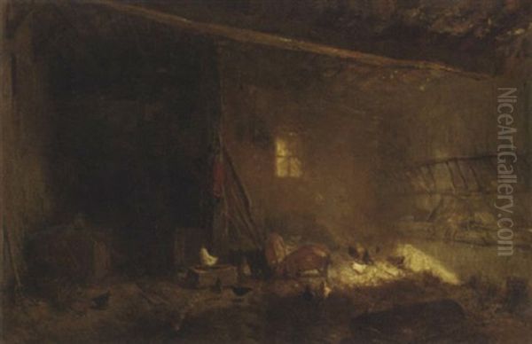 A Stable Interior With Pigs And Chickens - view 1