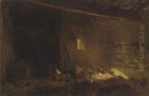 A Stable Interior With Pigs And Chickens by Philippe Rousseau