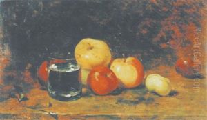 Stilleben Mit Glas Und Apfeln by Philippe Rousseau