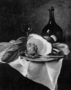 Stilleben Mit Schinkenkeule, Brot Und Rotwein