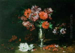 A Still Life Of Anemones In A Silver Jug by Philippe Rousseau