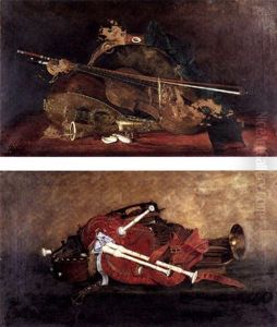 Nature Morte Au Violon, Tambourin Espagnol, Castagnettes, Clarinette Ancienne Et Luth Sur Un Entablement Nature Morte Au Violon, Tambourin Espagnol, Castagnettes, Clarinette Ancienne Et Luth Sur Un Entablement