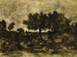 Vaches A La Mare Dans Le Berry by Theodore Rousseau