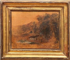 Chaumieres Sous Les Arbres by Theodore Rousseau