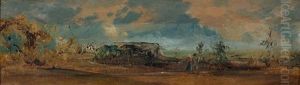 Promeneurs Pres D'une Chaumiere by Theodore Rousseau