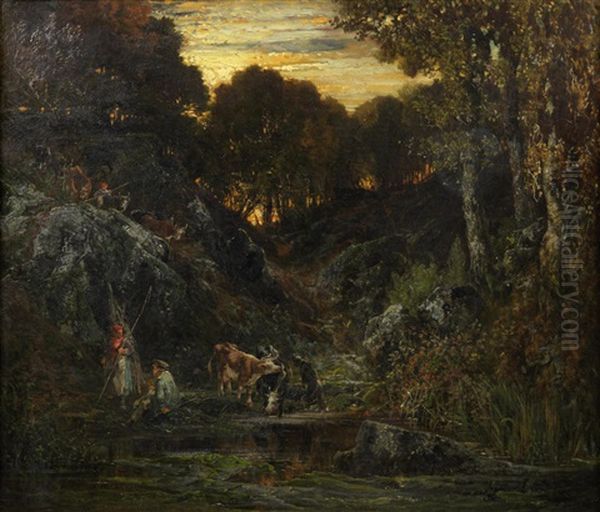 Forest Scene With Peasants And Cows - view 1