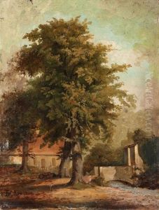 Cour De Ferme Au Pont by Theodore Rousseau