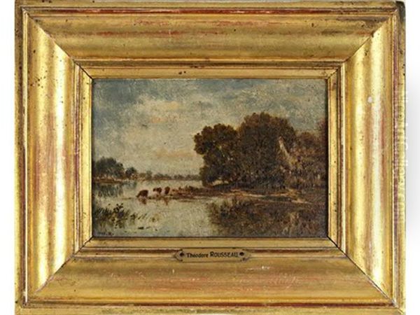 Paysage Avec Un Troupeau De Vaches Au Bord D'une Riviere - view 1