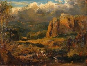 Rochers De Malhec Dans La Vallee De Saint-vincent (cantal) by Theodore Rousseau