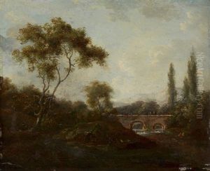 Waldlandschaft Mit Fluss Und Brucke by Theodore Rousseau