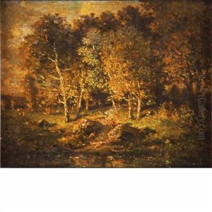 Sunlit Woods (study) by Theodore Rousseau