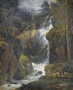Jager Mit Pfeil Und Bogen In Wilder Gebirgslandschaft by Theodore Rousseau