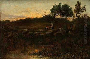 Landskap Med Arbetande Kvinnor by Theodore Rousseau