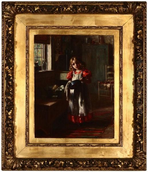 Portrait Of A Little Girl Washing A Pot In A Kitchen Interior - view 1