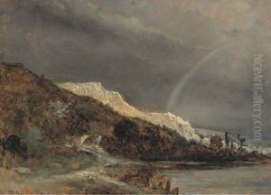 Paysage En Montagne Avec Arc En Ciel by Theodore Rousseau