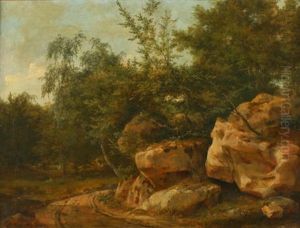 Lichtung Mit Weg In Einem Felsigen Waldstuck Bei Fontainebleau by Theodore Rousseau