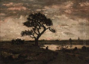 Pecheur Sous Un Arbre Pres D'une Mare by Theodore Rousseau