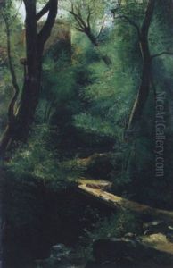 Le Petit Ruisseau En Foret by Theodore Rousseau