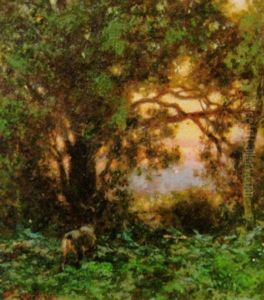 Lichtung Im Wald Von Fontainebleau Bei Sonnenuntergang by Theodore Rousseau