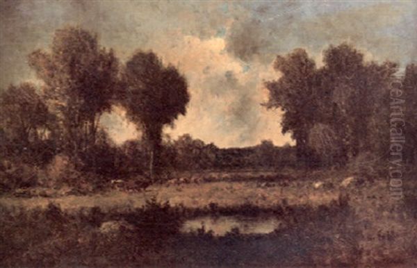 A Pastoral Scene With Cattle In A Clearing And A Pond In The Foreground - view 1