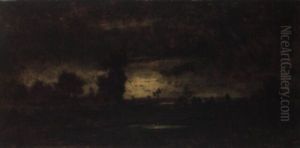 Grand Peupliers Dans La Plaine De Barbizon, Soleil Couchant by Theodore Rousseau