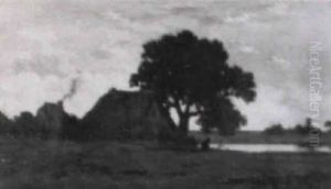 Farmhouse At Twilight by Theodore Rousseau