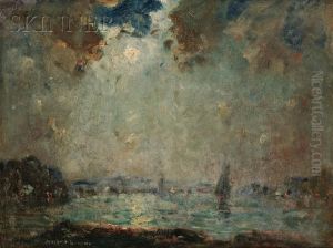 View Of A Harbor By Moonlight by Joseph Henry Boston