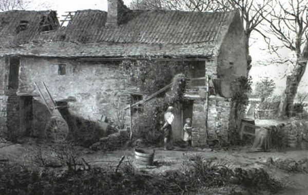 Figures In A Rustic Barn - view 1