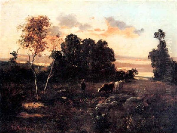 Cows In A Landscape At Sunset - view 1